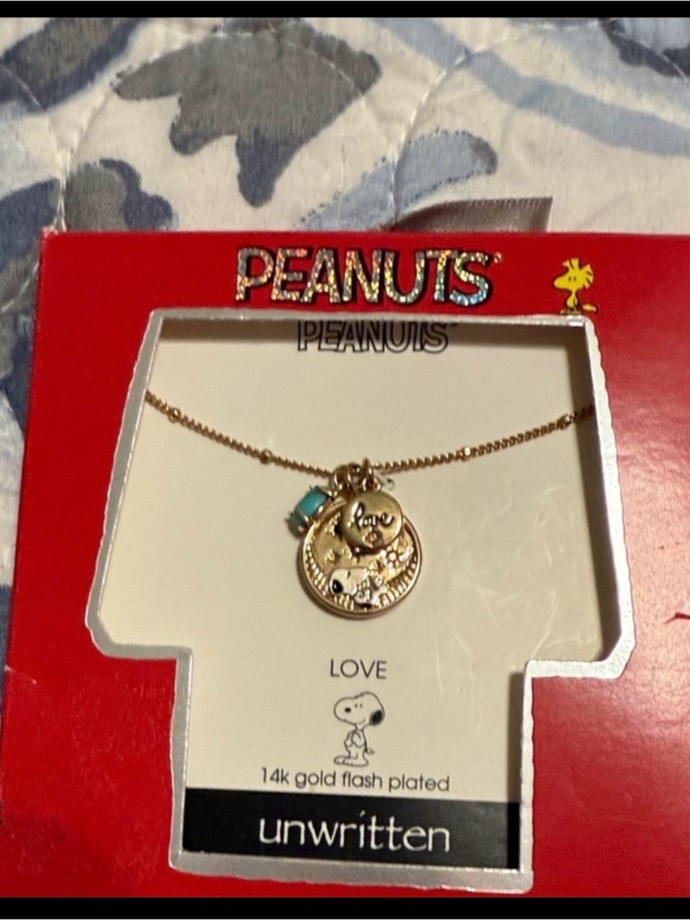 Peanuts unwritten necklace and pins